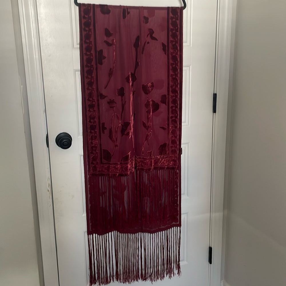Charter Club Burgundy Silk Fringe Wrap Scarf - Picture 2 of 8